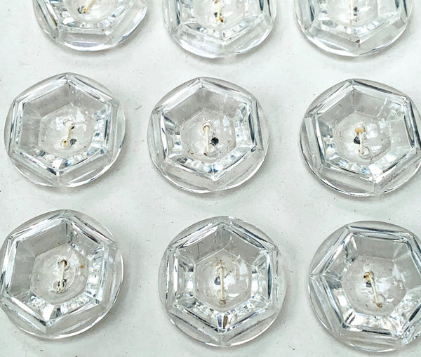 12 Clear Rounded Hexagon  Vintage Buttons - 2cm, 1.7cm or 1.5cm