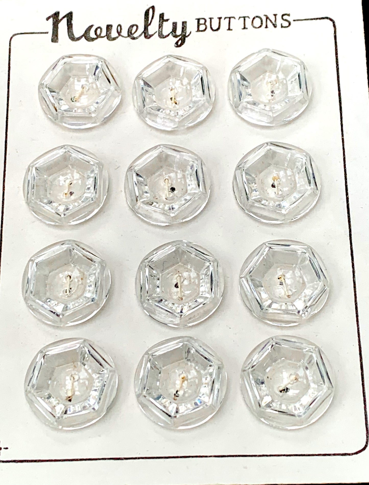 12 Clear Rounded Hexagon  Vintage Buttons - 2cm, 1.7cm or 1.5cm