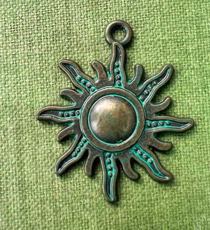 Bronze and Verdigris Green 2.5cm Sun / Star Charm  Pendant