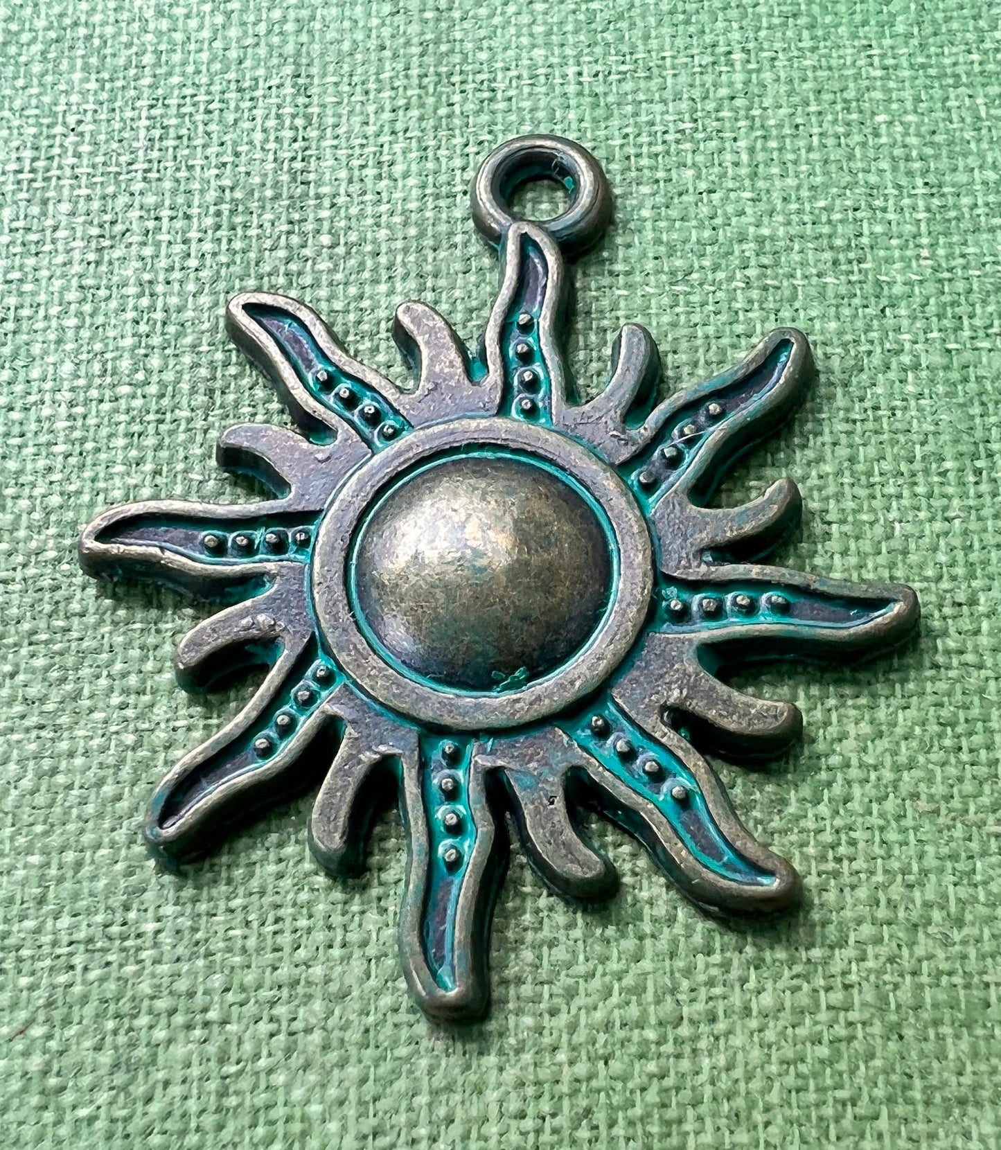 Bronze and Verdigris Green 2.5cm Sun / Star Charm  Pendant