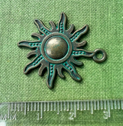 Bronze and Verdigris Green 2.5cm Sun / Star Charm  Pendant