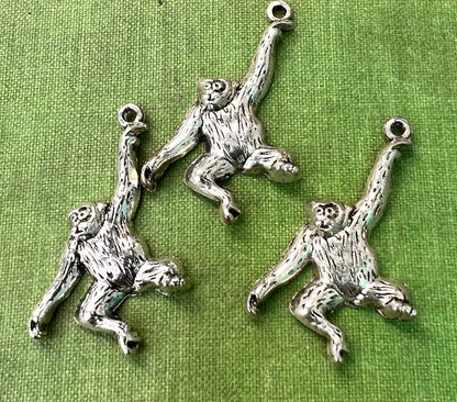 3 Leaping Monkeys 3.5cm wide Silver Tone  Charms / Pendants