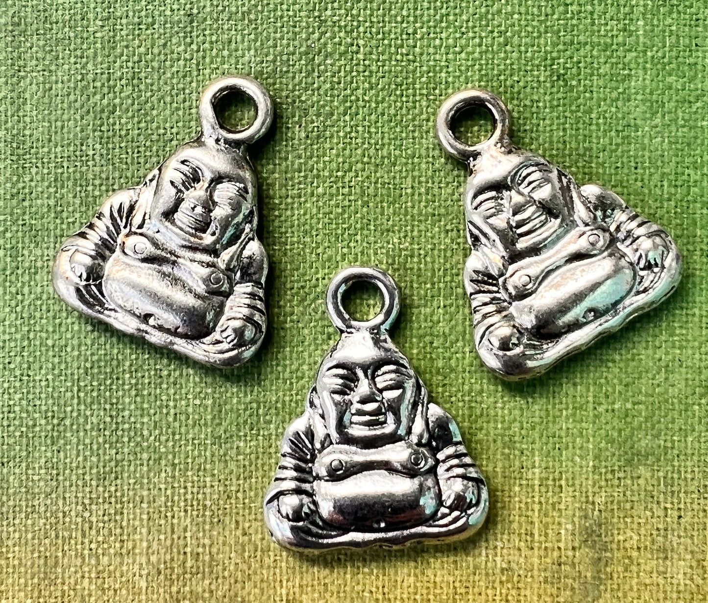 3cm tall Silver Tone  Buddha Charms / Pendants - 3 of them