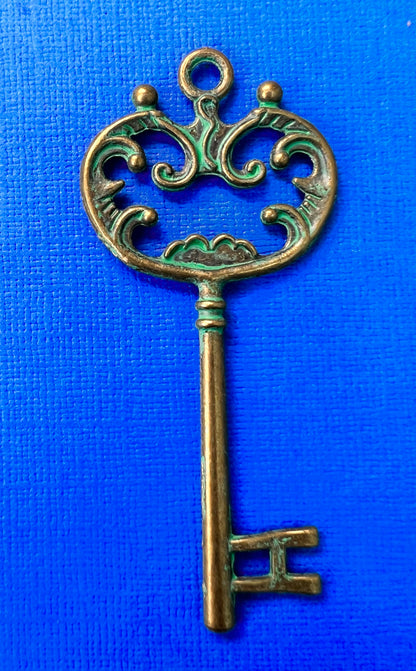 BIG Verdigris Green 7cm Key Pendant.