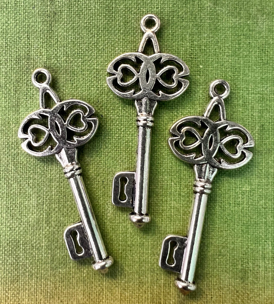 3 Mysterious Keys 4cm tall Silver Tone Charms