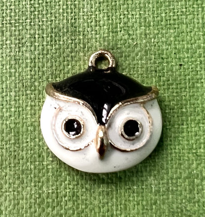 Quizzical Enamel Owl Head Charms / Pendants - 1.4cm wide - Choice of Colours