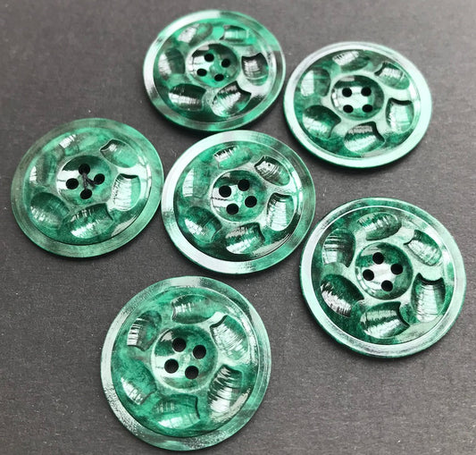 6 Glowing  Emerald Green Vintage French 2.2cm Buttons