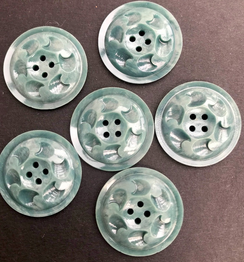 6 Soft Grey Green Vintage French 2.2cm  Buttons