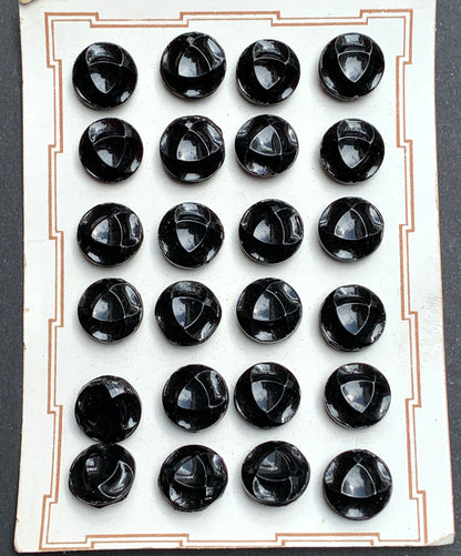 Deco Black Glass Buttons - 8mm, 1cm-or 1.2cm 24 on Original Shop Card or 6 loose.