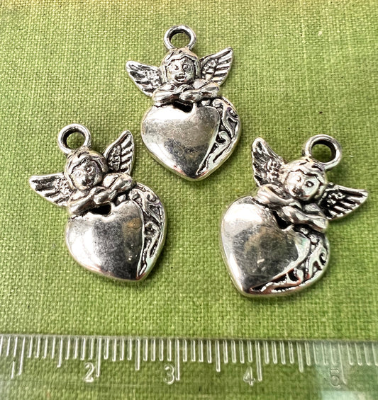 3 Heart and Cherub Charms - 2cm tall