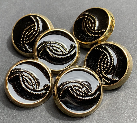 Mid Century Black and Gold Vintage 1.5cm or 2.5cm Buttons