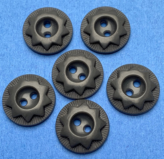 6 Dark Grey Vintage 1.5cm Star Buttons