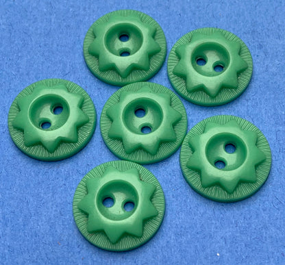 6 Vintage Pea Green Star 2.2cm, 2cm or 1.5cm Buttons