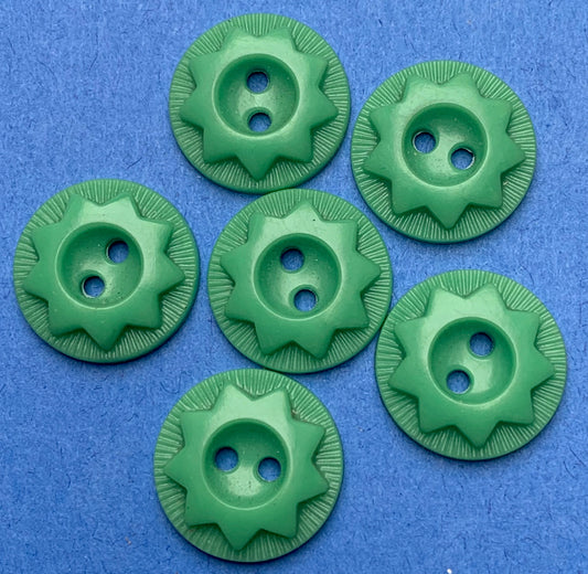 6 Vintage Pea Green Star 2.2cm, 2cm or 1.5cm Buttons
