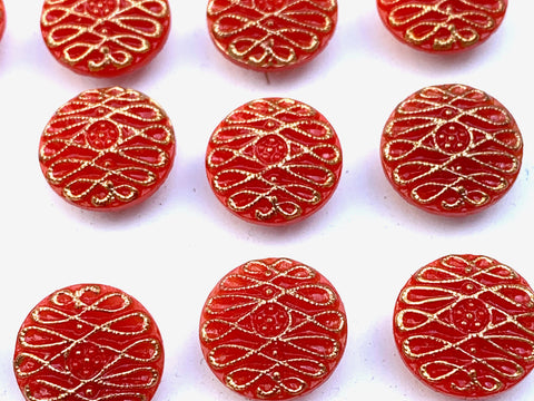 24 Vintage 1950s Theatrical Red & Gold 1.4cm  "New Mode" Glass Buttons