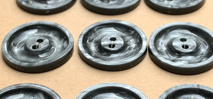 12 Mid Century Shiny Platinum Grey Lucite 2.2cm Buttons