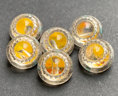 6 Red + Yellow Colour Changing Vintage Glass 1.3cm Buttons