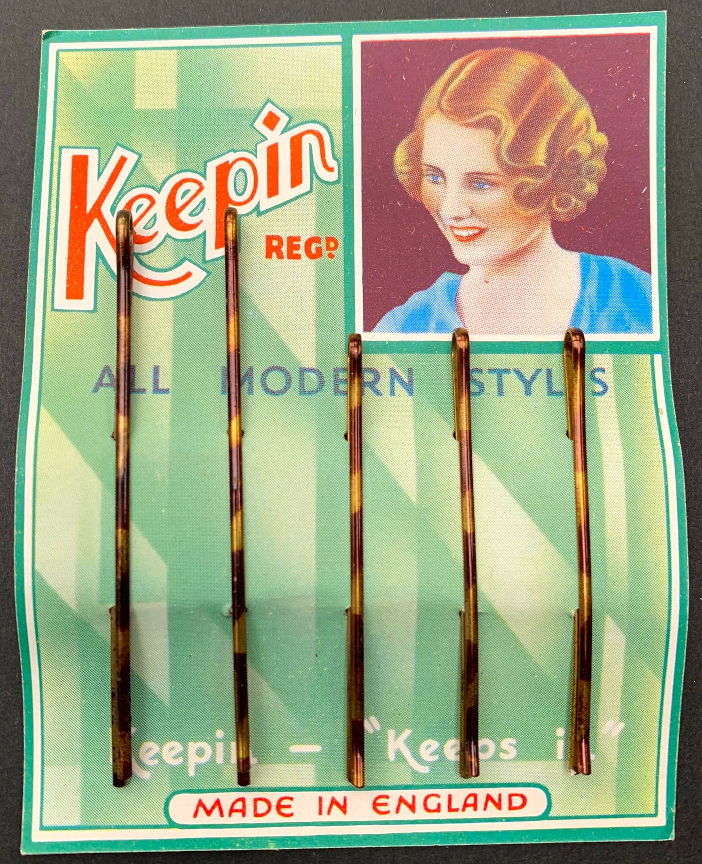 1930s "Keepin" HAIR GRIPS..for "ALL MODERN STYLES" 2 different length grips