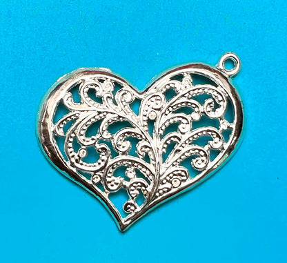 Big 3.8cm Silver Tone Curlicue Heart Pendant