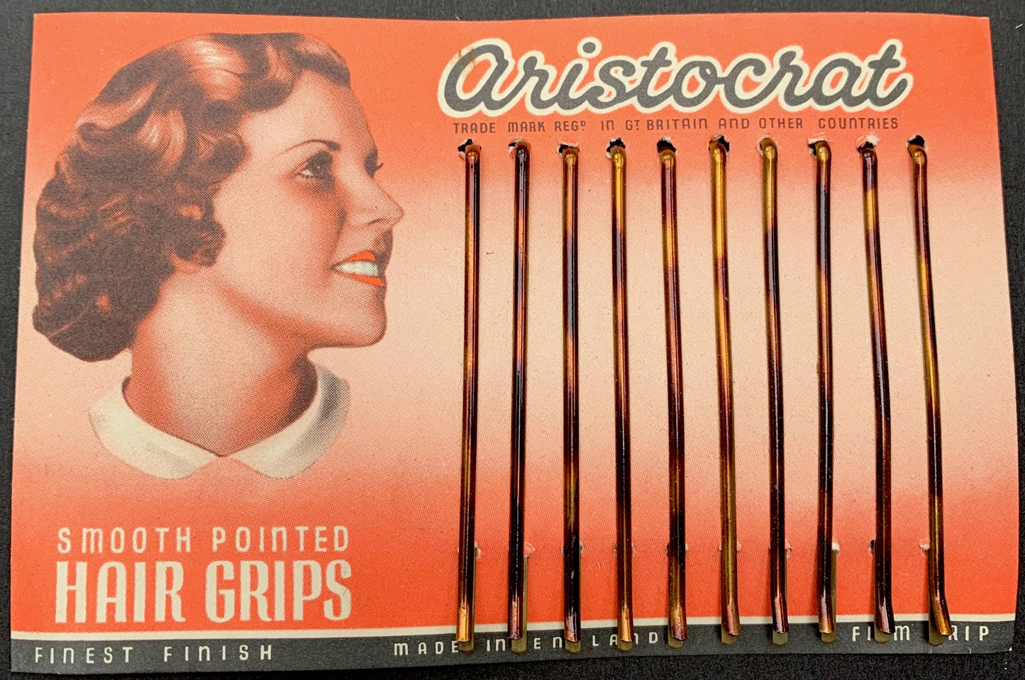 Only For Upper Class Hair.. Display Card of 1930s ARISTOCRAT Hair Grips Made in England