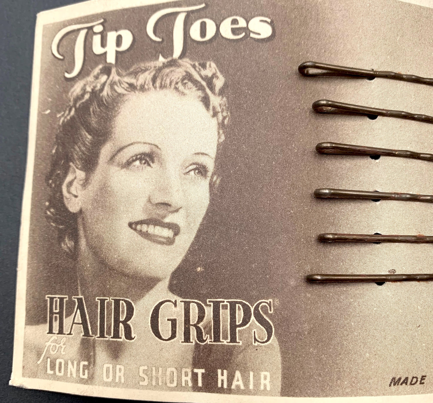 Tip Toes 1940s HAIR GRIPS  for Long or Short Hair  Made in England