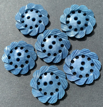 6 Petrol Blue Vintage 1940s Buttons - 2.2cm or 1.7cm