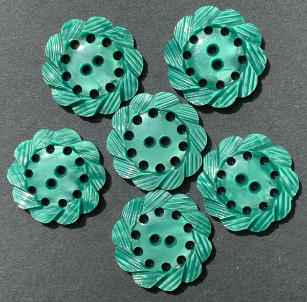 6 Silvery Green Vintage 1940s 2.2cm Buttons