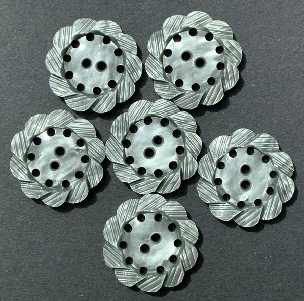 6 Silvery Grey Vintage 1940s 2.2cm Buttons