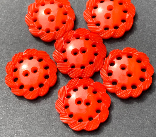 6  Bright Red Vintage 1940s Buttons -1.7cm wide