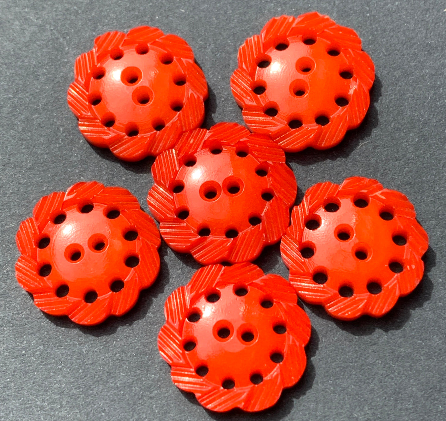 6  Bright Red Vintage 1940s Buttons -1.7cm wide