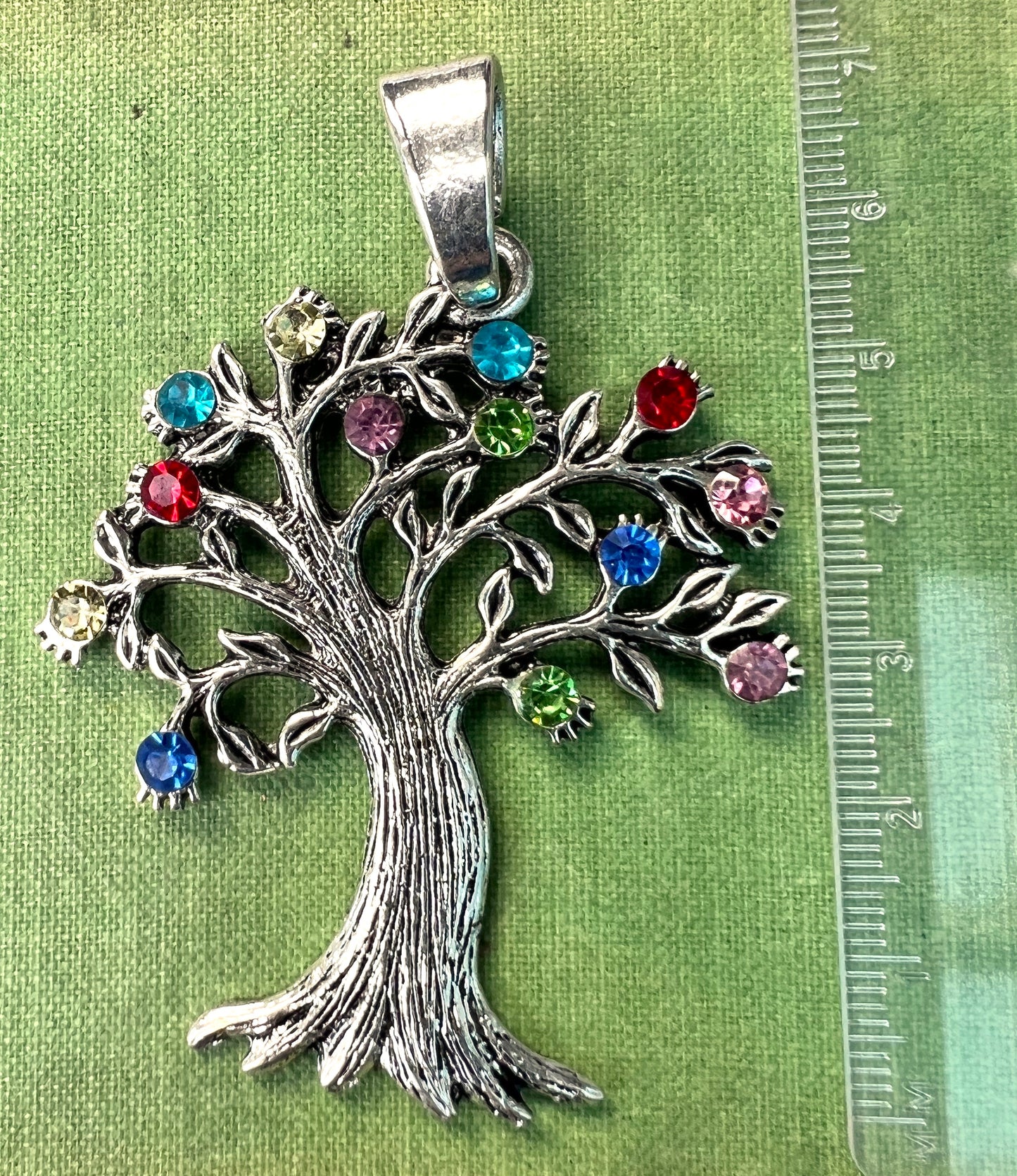 Big 6cm Crystal Adorned Silver Tone Tree Pendant or Necklace