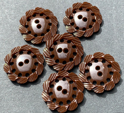 6 or 24 Rich Brown Vintage 1940s 1.7cm Buttons