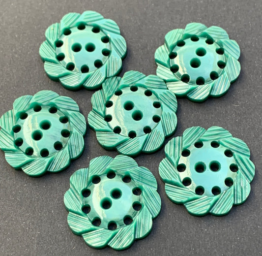 6 Silvery Green Vintage 1940s 2.2cm Buttons