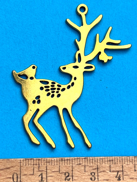 6cm Tall Golden Reindeer and Bird Charm/ Pendant or Christmas Decoration ?