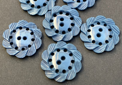 6 Petrol Blue Vintage 1940s Buttons - 2.2cm or 1.7cm