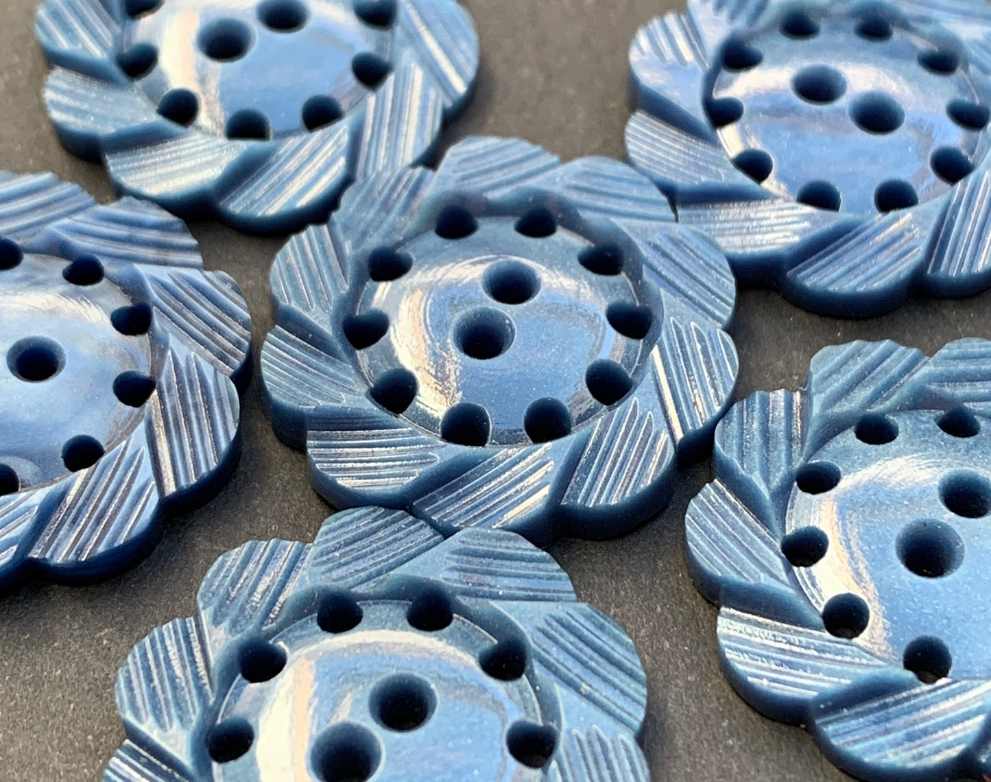 6 Petrol Blue Vintage 1940s Buttons - 2.2cm or 1.7cm