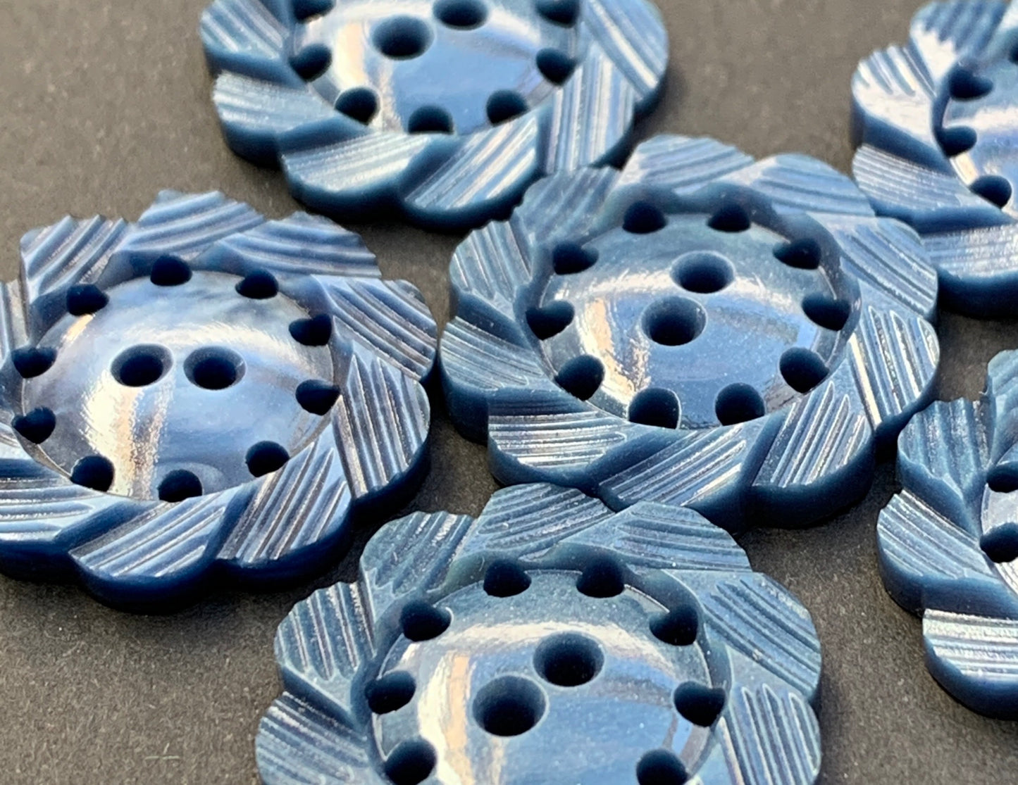 6 Petrol Blue Vintage 1940s Buttons - 2.2cm or 1.7cm