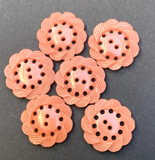 6  Deep Crepe Pink Vintage 1940s Buttons -2.2cm wide