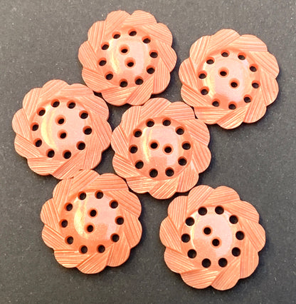 6  Crepe Pink Vintage 1940s Buttons -2.2cm wide