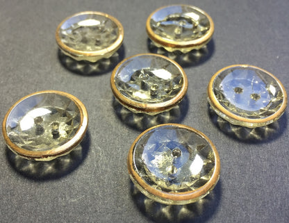 6 Sparkly Gold Rimmed Vintage 1930s French Glass 2cm  Buttons