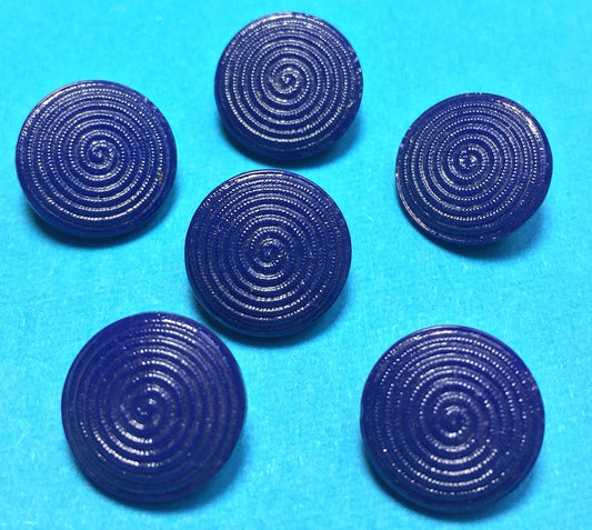 6 Vintage Swirly 1.4cm Blue Glass Buttons