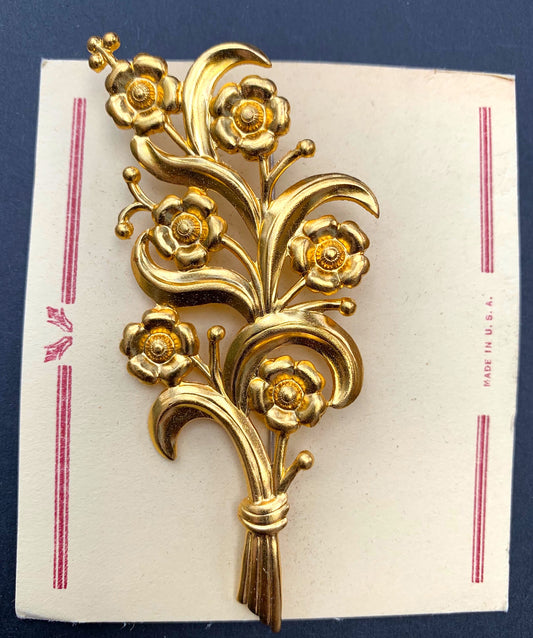 Big Vintage Gold Flourish of Flowers - Exuberant 1940s Brooch