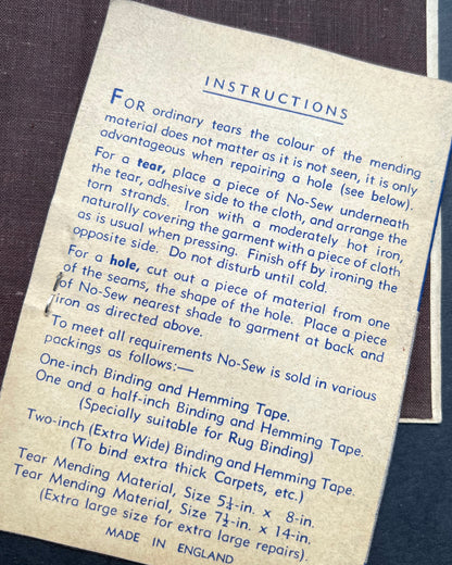1940s NO SEW TEAR MENDING MATERIAL - 3 Colours - With Instructions !
