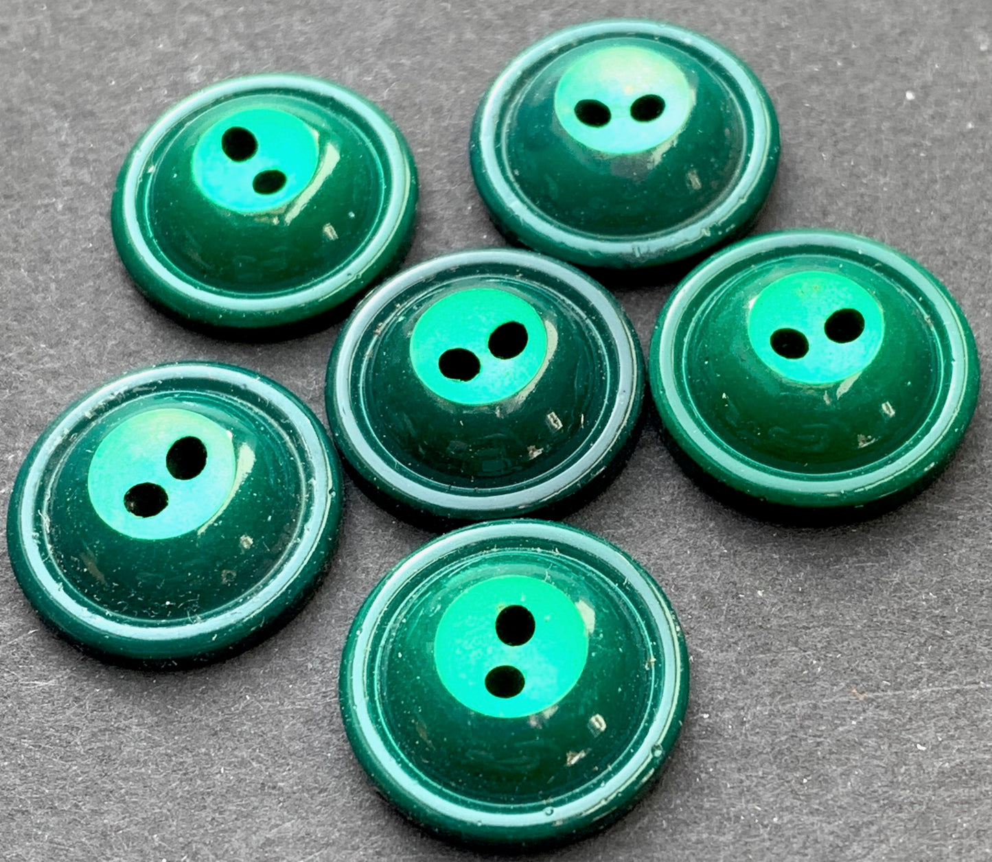 6 Sculptural 1.8cm 2 Tone Green 1960s Italian Buttons