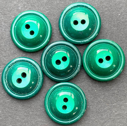 6 Sculptural 1.8cm 2 Tone Green 1960s Italian Buttons