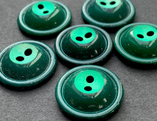 6 Sculptural 1.8cm 2 Tone Green 1960s Italian Buttons