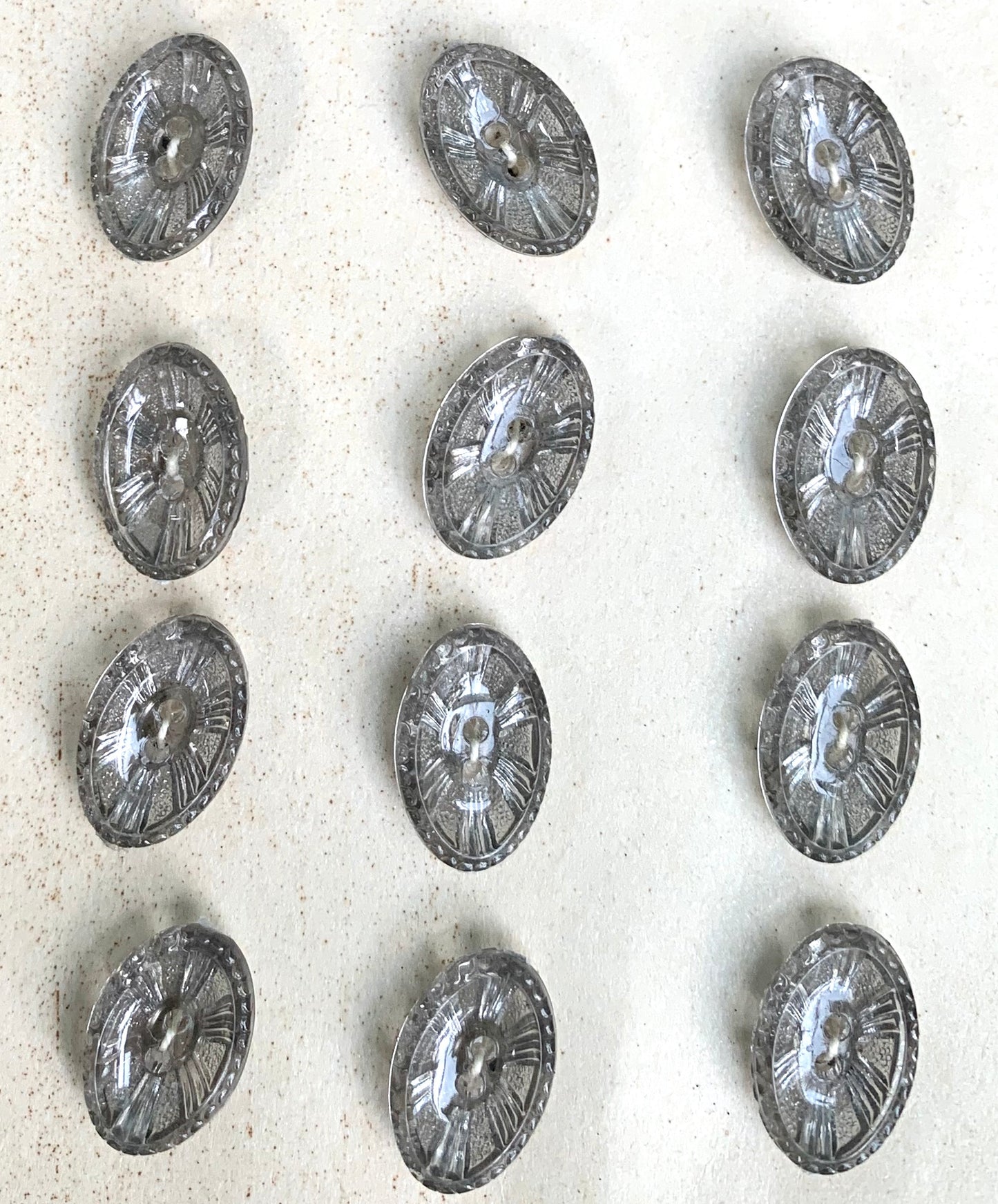 Sparkly Silvery Grey Elliptical  Vintage Buttons 13mm long