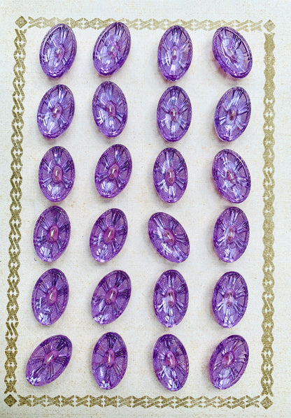 6 Elliptical Sparkly Lilac Vintage Buttons 17mm, 15 or 13mm long