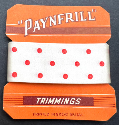 3yds British Made 1950s Spotty Satin 3cm wide "Paynfrill" Trimming Ribbon