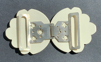 Lovely White 1930s Deco 2 Part 8.5cm Belt Buckle for up to 2.7cm Belts